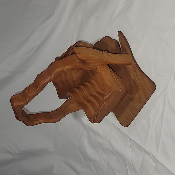 Ornate Hand Carved Wood Collapsible Flower Fruit Basket with Handle - Picture 6 of 7